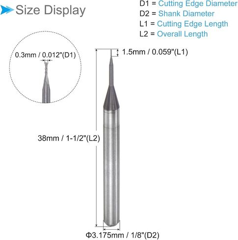 CoCud End Mill CNC Router Bits, 1/8" Shank 8.5mm Cutting 1.6mm Dia, Diamond Film Tungsten Carbide Milling Cutter Right Hand - (Applications: for CNC Drilling Engraving), 10-Pieces in Saudi Arabia