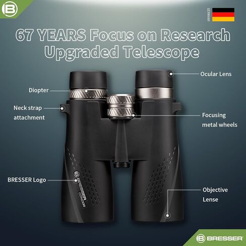 BRESSER 10x25 Binoculars for Adults High Powered with HD Optical System, FMC Green Film BAK4 Prism, Non-Slip Grip, Waterproof, Fogproof, Shockproof for for Hunting Bird Watching Travel Football Games in Saudi Arabia