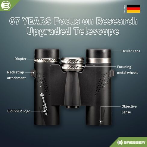 BRESSER 10x25 Binoculars for Adults High Powered with HD Optical System, FMC Green Film BAK4 Prism, Non-Slip Grip, Waterproof, Fogproof, Shockproof for for Hunting Bird Watching Travel Football Games in Saudi Arabia