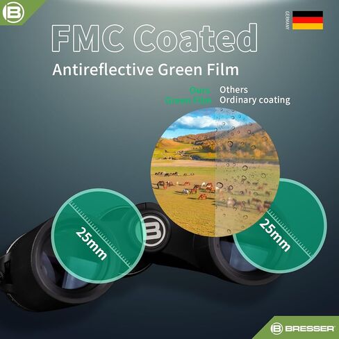 BRESSER 10x25 Binoculars for Adults High Powered with HD Optical System, FMC Green Film BAK4 Prism, Non-Slip Grip, Waterproof, Fogproof, Shockproof for for Hunting Bird Watching Travel Football Games in Saudi Arabia