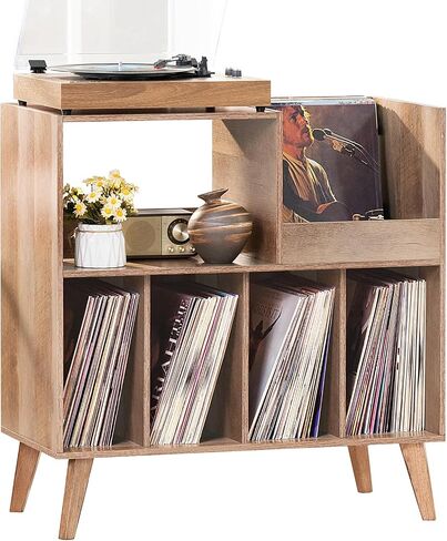 LELELINKY Large Record Player Stand, Turntable Stand with Storage, Vinyl Record Holder with Display Area, Record Player Table Holds Up to 300 Albums, Record Stand for Music Room Living Room-Oak in Saudi Arabia