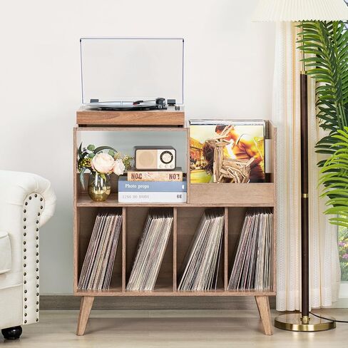 LELELINKY Large Record Player Stand, Turntable Stand with Storage, Vinyl Record Holder with Display Area, Record Player Table Holds Up to 300 Albums, Record Stand for Music Room Living Room-Oak in Saudi Arabia