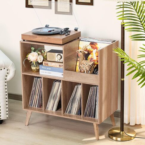 LELELINKY Large Record Player Stand, Turntable Stand with Storage, Vinyl Record Holder with Display Area, Record Player Table Holds Up to 300 Albums, Record Stand for Music Room Living Room-Oak in Saudi Arabia
