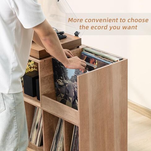 LELELINKY Large Record Player Stand, Turntable Stand with Storage, Vinyl Record Holder with Display Area, Record Player Table Holds Up to 300 Albums, Record Stand for Music Room Living Room-Oak in Saudi Arabia