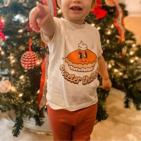 تي شيرت للأطفال الصغار والبنات والأولاد لعيد الشكر أحلى من الفطيرة تي شيرت للأطفال في الخريف والخريف بأكمام قصيرة تي شيرت in Kuwait