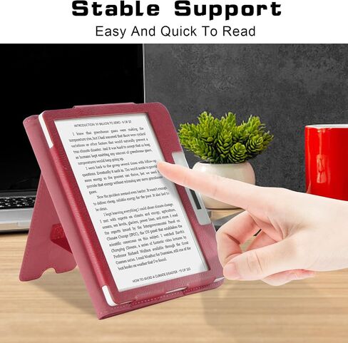حافظة متوافقة مع BOOX Tablet Go Color 7inch e-Reader Boox Leaf2/Leaf3 C/Boox Page جلد PU مع حزام يد قابل للطي وغطاء للنوم/الاستيقاظ التلقائي، أحمر in Saudi Arabia