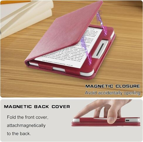 حافظة متوافقة مع BOOX Tablet Go Color 7inch e-Reader Boox Leaf2/Leaf3 C/Boox Page جلد PU مع حزام يد قابل للطي وغطاء للنوم/الاستيقاظ التلقائي، أحمر in Saudi Arabia