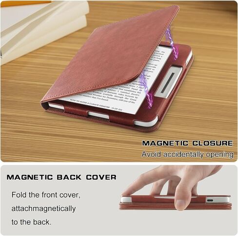 حافظة متوافقة مع BOOX Tablet Go Color 7inch e-Reader Boox Leaf2/Leaf3 C/Boox Page جلد PU مع حزام يد قابل للطي وغطاء للنوم/الاستيقاظ التلقائي، أحمر in Saudi Arabia