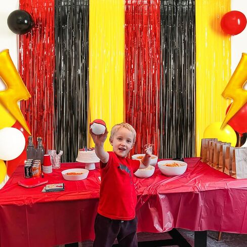 Cartoon Monster Birthday Party Decoration, 2 Pack Animation Themed Photo Booth Prop, Red Black Yellow Foil Fringe Curtains Tinsel Photo Streamers Backdrop for Cartoon Birthday Party Supplies in Saudi Arabia