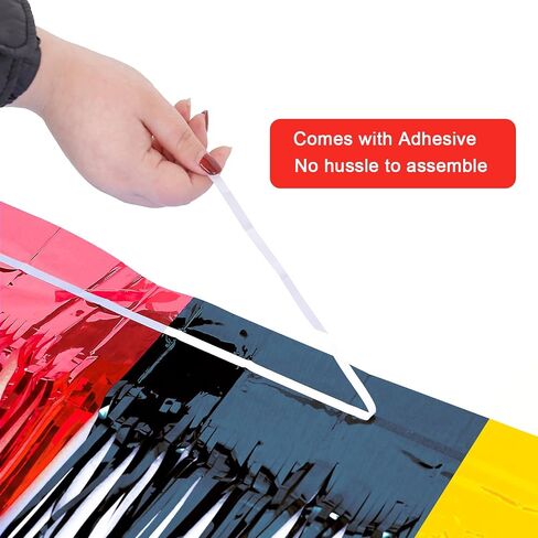 Cartoon Monster Birthday Party Decoration, 2 Pack Animation Themed Photo Booth Prop, Red Black Yellow Foil Fringe Curtains Tinsel Photo Streamers Backdrop for Cartoon Birthday Party Supplies in Saudi Arabia
