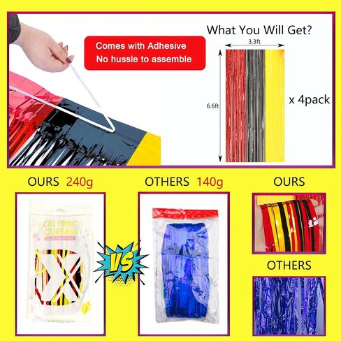 Cartoon Monster Birthday Party Decoration, 2 Pack Animation Themed Photo Booth Prop, Red Black Yellow Foil Fringe Curtains Tinsel Photo Streamers Backdrop for Cartoon Birthday Party Supplies in Saudi Arabia