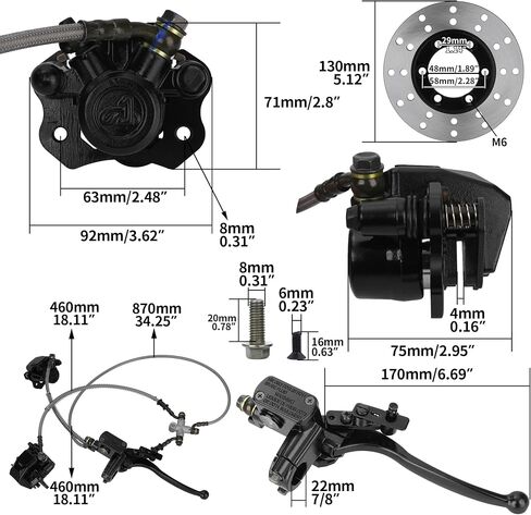 RUTU Front Brake Master Cylinder Caliper Kit for 125cc-250cc ATV, Front Twin Brake Caliper Master Cylinder Assembly for 4 wheeler Go Kart Buggy Quad Golf Cart - 130mm Brake Disc in Saudi Arabia