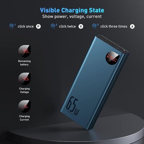 Baseus 65W 20000mAh Power Bank, Laptop Portable Charger,Smart Digital Display, Compatible with iPhone 15/14/13 Series, Samsung, MacBook, Dell, Steam Deck in Saudi Arabia