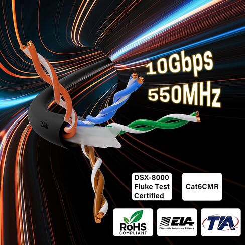 كابل إيثرنت Adoreen Bulk Cat 6 بطول 500 قدم أسود، صندوق سهل السحب، 24AWG صلب، 10 جيجابت في الثانية 550 ميجاهرتز، POE، ناعم ومرن وسلس وخالي من التشابك، كابل شبكة إنترنت UTP يعمل بطول FT in Kuwait