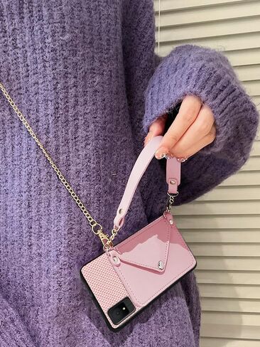 Crossbody Chain Phone Case for TCL K11 T432W, TCL K11 2024 Phone Case with Gold Shoulder Strap Detachable Lanyard, Back Wallet Faux PU Leather Credit Card Slots Holder Purse -Pink in Saudi Arabia