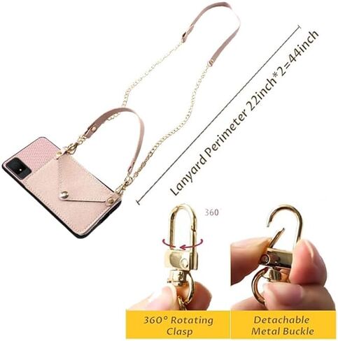 Crossbody Chain Phone Case for TCL K11 T432W, TCL K11 2024 Phone Case with Gold Shoulder Strap Detachable Lanyard, Back Wallet Faux PU Leather Credit Card Slots Holder Purse -Pink in Saudi Arabia