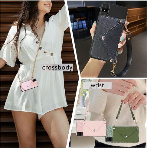 Crossbody Chain Phone Case for TCL K11 T432W, TCL K11 2024 Phone Case with Gold Shoulder Strap Detachable Lanyard, Back Wallet Faux PU Leather Credit Card Slots Holder Purse -Pink in Saudi Arabia