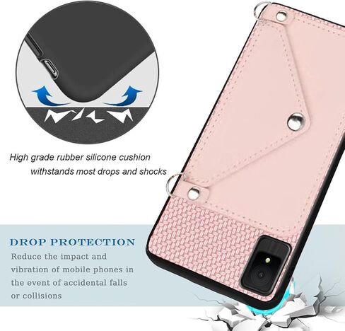 Crossbody Chain Phone Case for TCL K11 T432W, TCL K11 2024 Phone Case with Gold Shoulder Strap Detachable Lanyard, Back Wallet Faux PU Leather Credit Card Slots Holder Purse -Pink in Saudi Arabia