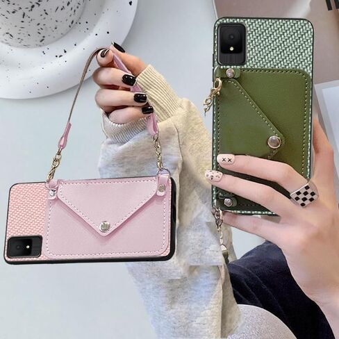 Crossbody Chain Phone Case for TCL K11 T432W, TCL K11 2024 Phone Case with Gold Shoulder Strap Detachable Lanyard, Back Wallet Faux PU Leather Credit Card Slots Holder Purse -Pink in Saudi Arabia
