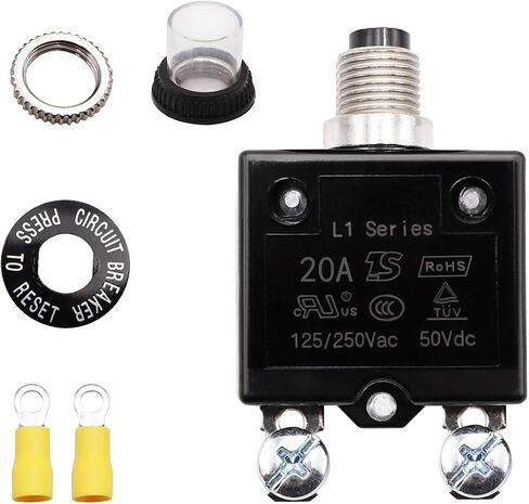 Tnisesm 3A Push Button Circuit Breaker 125/250V AC 50V DC, L1 Series Manual Reset Thermal Circuit Breaker with 19cm Wire Leads, 6.3mm Female Spade Terminals and Waterproof Button Transparent Cap in Saudi Arabia