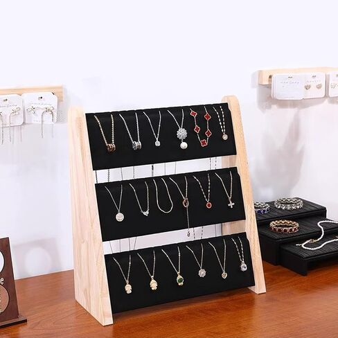 TANG SONG 1 PCS 34 Grids Double-Deck Wood Leather Soft Mat Multiple Necklace Display Stand Necklace Chains Organizer Holder for Home (White) in Saudi Arabia