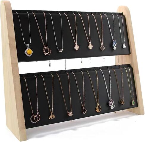 TANG SONG 1 PCS 34 Grids Double-Deck Wood Leather Soft Mat Multiple Necklace Display Stand Necklace Chains Organizer Holder for Home (White) in Saudi Arabia
