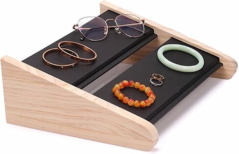 TANG SONG 1 PCS 34 Grids Double-Deck Wood Leather Soft Mat Multiple Necklace Display Stand Necklace Chains Organizer Holder for Home (White) in Saudi Arabia
