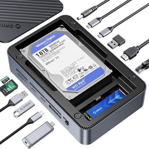 ORICO USB-C Docking Station with Dual Hard Drive Enclosure, 12-in-1 USB C Hub Fits M.2 NVMe/SATA SSD and 2.5/3.5 inch SSD, 10Gbps, 4K@60Hz HDMI, 100W PD, Card Readers, Ethernet - D35M2 in Saudi Arabia