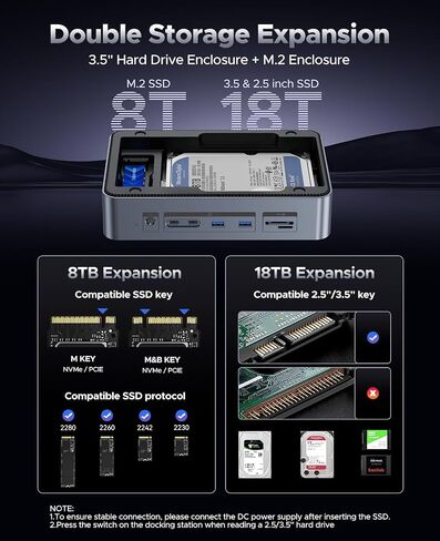 ORICO USB-C Docking Station with Dual Hard Drive Enclosure, 12-in-1 USB C Hub Fits M.2 NVMe/SATA SSD and 2.5/3.5 inch SSD, 10Gbps, 4K@60Hz HDMI, 100W PD, Card Readers, Ethernet - D35M2 in Saudi Arabia