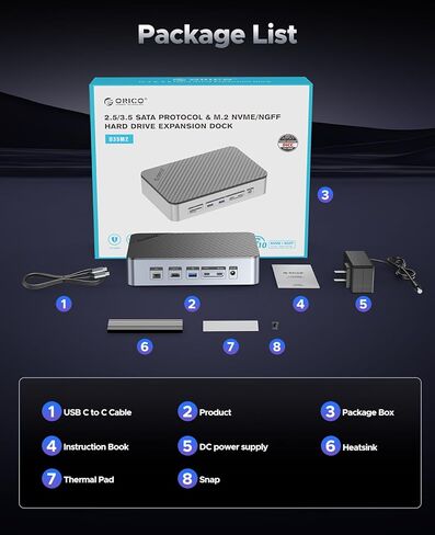 ORICO USB-C Docking Station with Dual Hard Drive Enclosure, 12-in-1 USB C Hub Fits M.2 NVMe/SATA SSD and 2.5/3.5 inch SSD, 10Gbps, 4K@60Hz HDMI, 100W PD, Card Readers, Ethernet - D35M2 in Saudi Arabia