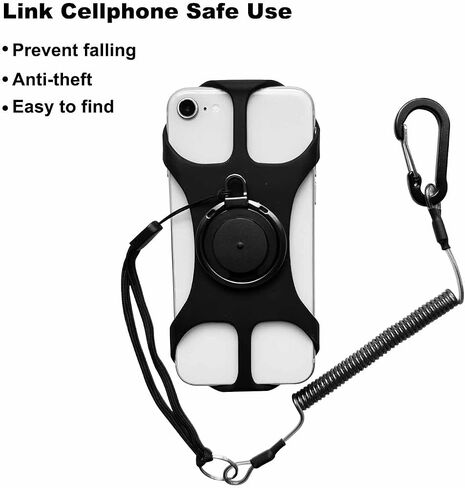 Universal Protector Phone Tether, Phone Lanyard Silicone Holder with Detachable Ring Grip,Fit Outdoor/Hiking/Fishing(Black-B) in Saudi Arabia