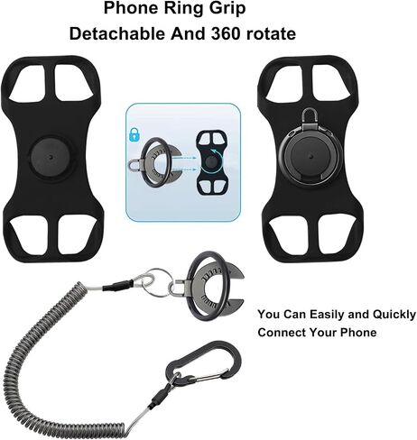 Universal Protector Phone Tether, Phone Lanyard Silicone Holder with Detachable Ring Grip,Fit Outdoor/Hiking/Fishing(Black-B) in Saudi Arabia