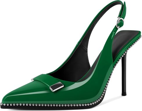 Soireelady حريمي بكعب Slingback بمقدمة مدببة وكعب عالٍ ستيليتو مطرز بالخرز بدون ظهر وإبزيم معدني قابل للتمدد مقاس 4 بوصات in Saudi Arabia