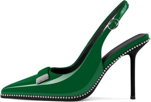 Soireelady حريمي بكعب Slingback بمقدمة مدببة وكعب عالٍ ستيليتو مطرز بالخرز بدون ظهر وإبزيم معدني قابل للتمدد مقاس 4 بوصات in Saudi Arabia