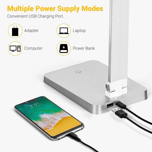 مصباح مكتب LED للمكتب المنزلي، ضوء مكتب 3 مستويات خافت مع منفذ شحن USB، مصباح دراسة صغير، ضوء قراءة للطاولة، أسود، 5000 كلفن in Saudi Arabia