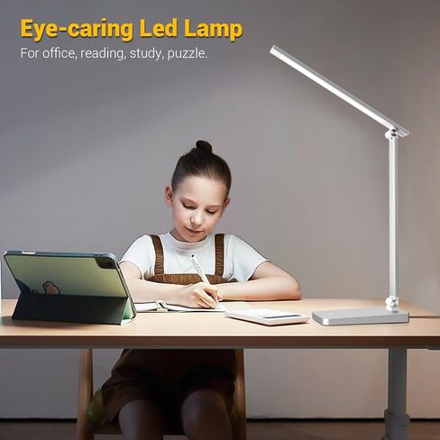 مصباح مكتب LED للمكتب المنزلي، ضوء مكتب 3 مستويات خافت مع منفذ شحن USB، مصباح دراسة صغير، ضوء قراءة للطاولة، أسود، 5000 كلفن in Saudi Arabia