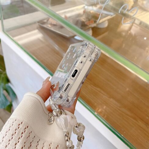 Mirror Case Compatible with Samsung Galaxy Z Flip 6 with Chain Accessories, Cute Cartoon Flowers Soft Shockproof Case for Z Flip 6 for Women, 3C-BC6-09149-Flowers in Saudi Arabia