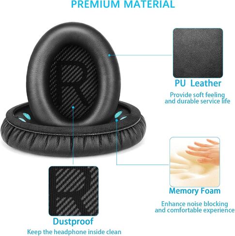 وسادات أذن بديلة احترافية مطورة لسماعات Bose QC35 وQC35ii QuietComfort 35، وسادات أذن مع جلد أكثر نعومة، وإسفنج عازل للضوضاء، وسمك إضافي in Kuwait