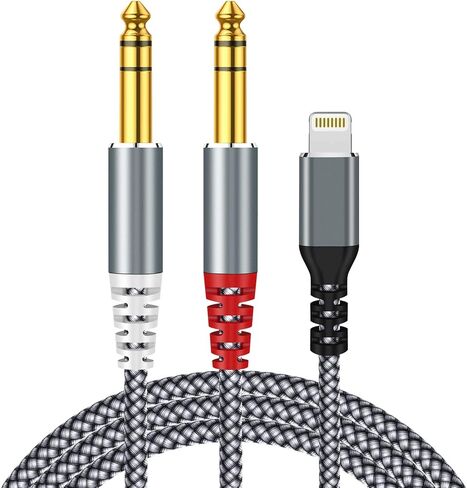 كابل صوت ستيريو Rliwov Lightning إلى Dual 1/4 بوصة، 4FT Lightning إلى Dual 6.35mm Stereo Y Splitter لجهاز i-Phone14/13/12 i-Pad، مكبر الصوت، مكبر الصوت، وحدة تحكم الخلط ملاحظة: لا ينطبق على التسجيل in Kuwait