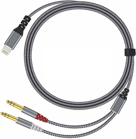 كابل صوت ستيريو Rliwov Lightning إلى Dual 1/4 بوصة، 4FT Lightning إلى Dual 6.35mm Stereo Y Splitter لجهاز i-Phone14/13/12 i-Pad، مكبر الصوت، مكبر الصوت، وحدة تحكم الخلط ملاحظة: لا ينطبق على التسجيل in Kuwait
