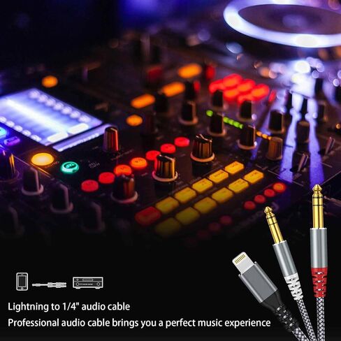 كابل صوت ستيريو Rliwov Lightning إلى Dual 1/4 بوصة، 4FT Lightning إلى Dual 6.35mm Stereo Y Splitter لجهاز i-Phone14/13/12 i-Pad، مكبر الصوت، مكبر الصوت، وحدة تحكم الخلط ملاحظة: لا ينطبق على التسجيل in Kuwait