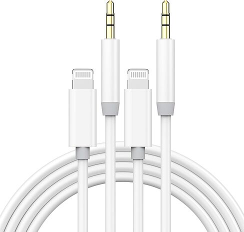 Apple MFi Certified Aux Cord for iPhone, 2 Pack Lightning to 3.5mm Audio Jack Adapter, Lightning to Aux Cable Compatible with iPhone 14 13 12 11 XS XR X 8 for Car Home Stereo/Speaker/Headphone, White in Saudi Arabia