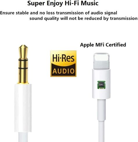 Apple MFi Certified Aux Cord for iPhone, 2 Pack Lightning to 3.5mm Audio Jack Adapter, Lightning to Aux Cable Compatible with iPhone 14 13 12 11 XS XR X 8 for Car Home Stereo/Speaker/Headphone, White in Kuwait