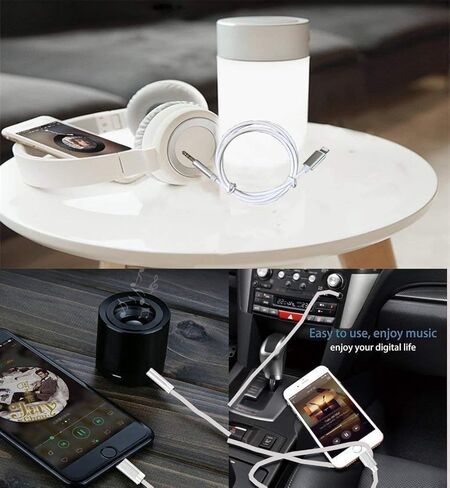 Apple MFi Certified Aux Cord for iPhone, 2 Pack Lightning to 3.5mm Audio Jack Adapter, Lightning to Aux Cable Compatible with iPhone 14 13 12 11 XS XR X 8 for Car Home Stereo/Speaker/Headphone, White in Kuwait