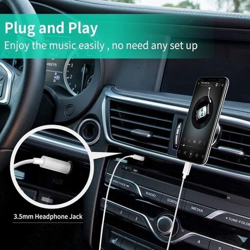 Apple MFi Certified Aux Cord for iPhone, 2 Pack Lightning to 3.5mm Audio Jack Adapter, Lightning to Aux Cable Compatible with iPhone 14 13 12 11 XS XR X 8 for Car Home Stereo/Speaker/Headphone, White in Kuwait