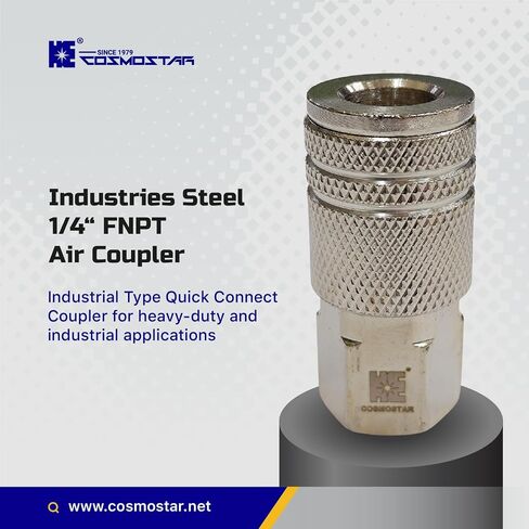 COSMOSTAR Industries Steel 1/4" MNPT Air Plug Fitting, 1/4 Inch Plug and 1/4" NPT Connector with Pre-Applied Sealant - Industrial Type Quick Connect Plugs (1/4" CFNPT, 3 PCS) in Kuwait
