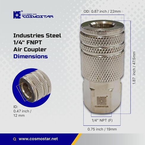 COSMOSTAR Industries Steel 1/4" MNPT Air Plug Fitting, 1/4 Inch Plug and 1/4" NPT Connector with Pre-Applied Sealant - Industrial Type Quick Connect Plugs (1/4" CFNPT, 3 PCS) in Kuwait