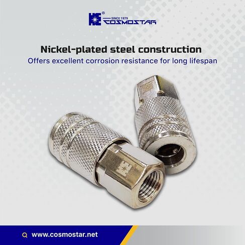COSMOSTAR Industries Steel 1/4" MNPT Air Plug Fitting, 1/4 Inch Plug and 1/4" NPT Connector with Pre-Applied Sealant - Industrial Type Quick Connect Plugs (1/4" CFNPT, 3 PCS) in Kuwait