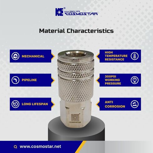 COSMOSTAR Industries Steel 1/4" MNPT Air Plug Fitting, 1/4 Inch Plug and 1/4" NPT Connector with Pre-Applied Sealant - Industrial Type Quick Connect Plugs (1/4" CFNPT, 3 PCS) in Kuwait