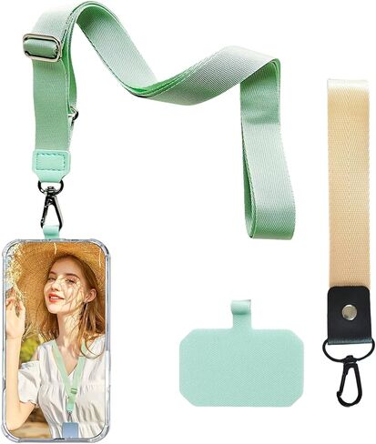 Phone Lanyard - Phone Lanyard Crossbody Adjustable, Universal Cell Phone Lanyard,Phone Strap Crossbody Compatible with Most Smartphone,1× Adjustable Neck Strap, 1× Wrist Strap, 1 x Patch(Green+Beige) in Saudi Arabia